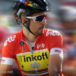 Finding the smallest of gaps as the bunch approached the line, Sagan secured a stunning Stage 3 win. Image: Tinkoff / Bettini Photo.